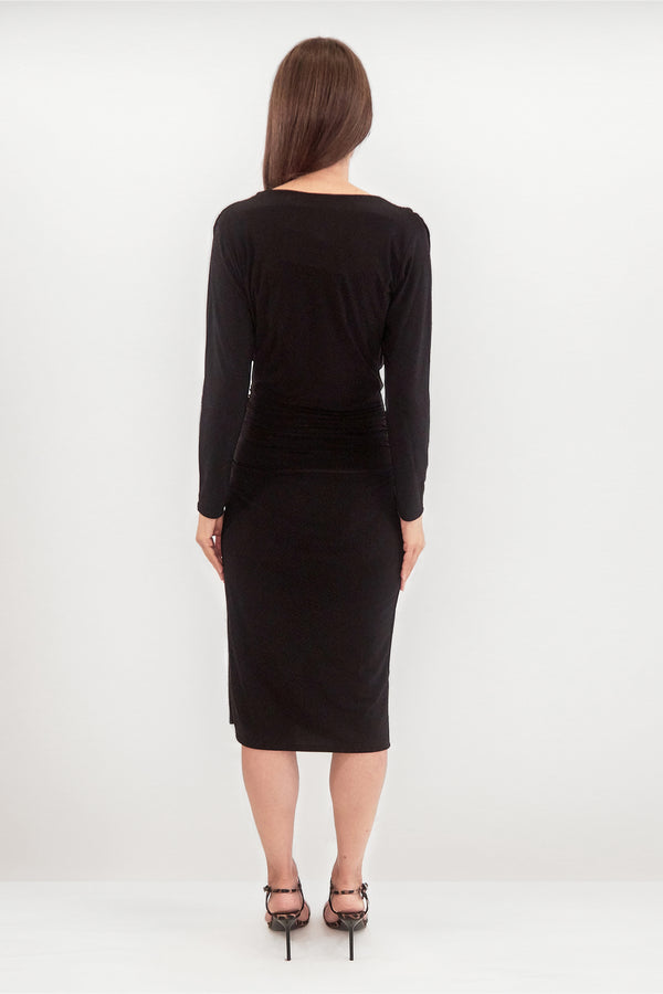 ABI BLACK LONG SLEEVE MIDI DRESS WITH SIDE SPLIT