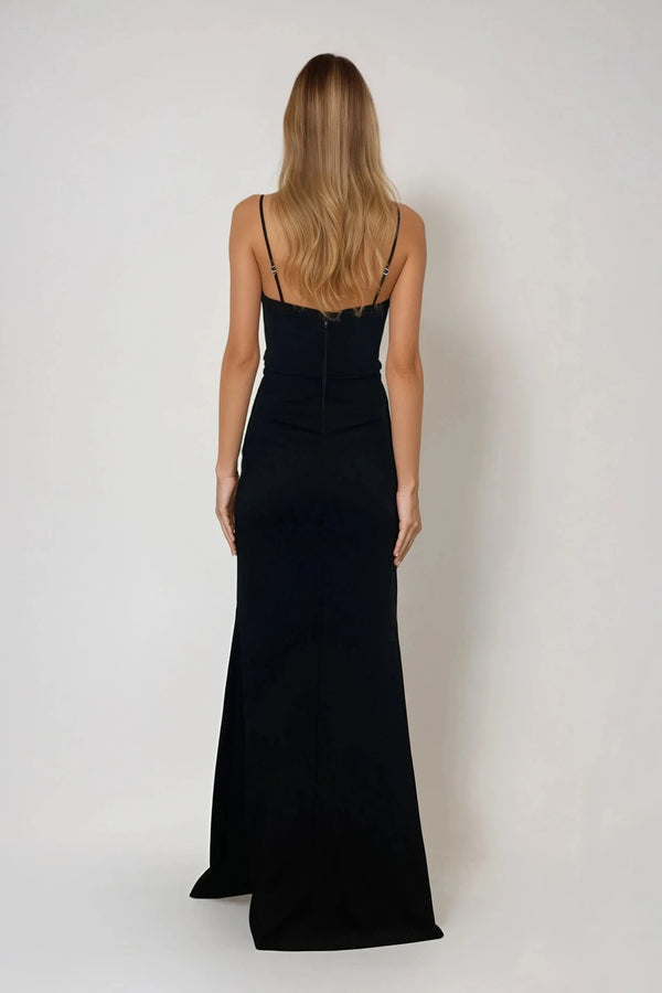 CHRISTIE BLACK DIAMANTE EMBELLISHED MAXI DRESS WITH WRAP SKIRT WITH SPLIT