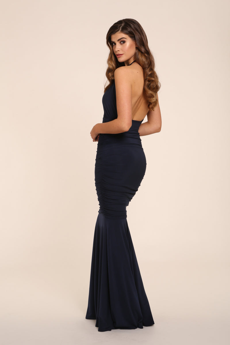 ERIN NAVY HALTER NECK BACKLESS BRIDESMAIDS MAXI DRESS