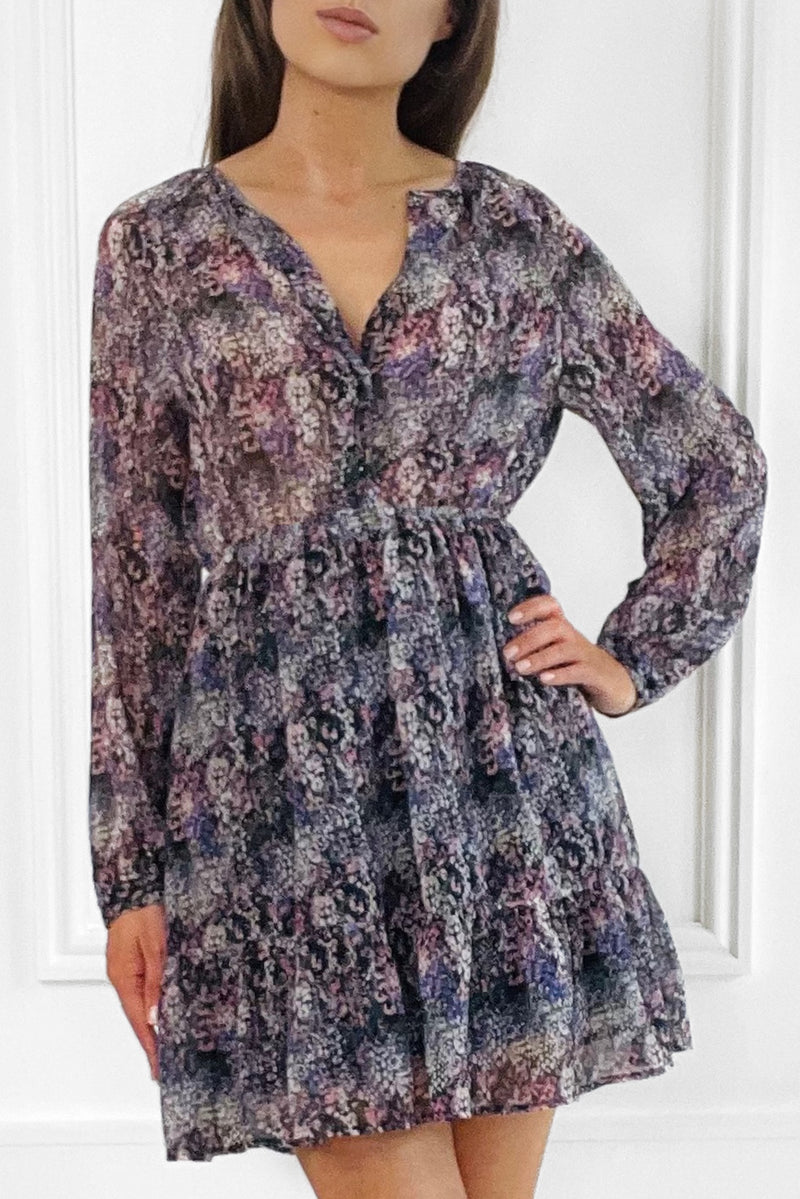 DREW FLORAL PRINTED MINI DRESS WITH LONG SLEEVES