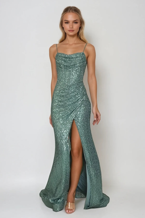 GIGI GREEN SEQUIN OCCASION WEAR MAXI DRESS