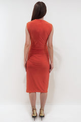 HANNAH BURNT ORANGE MIDAXI MIDI DRESS WITH FRILL