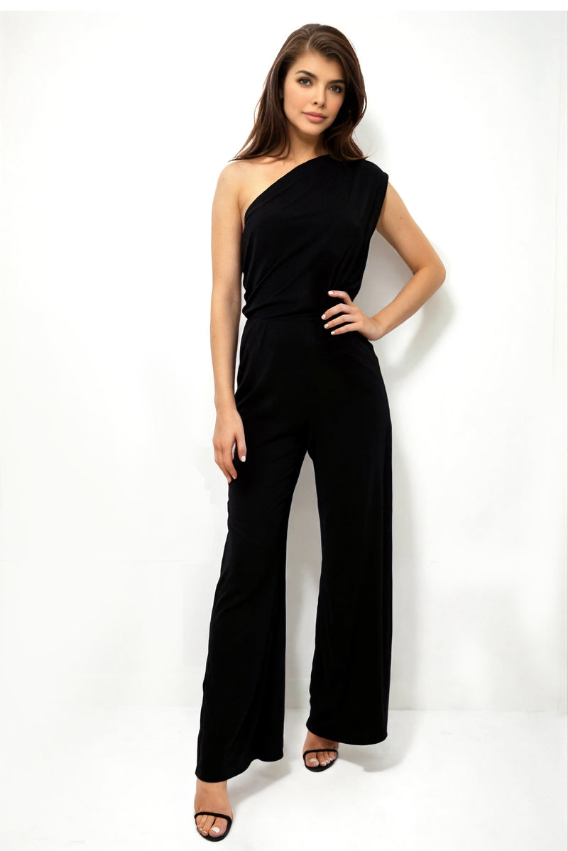 CHLOE BLACK ONE SHOULDERED WIDE LEG JUMPSUIT