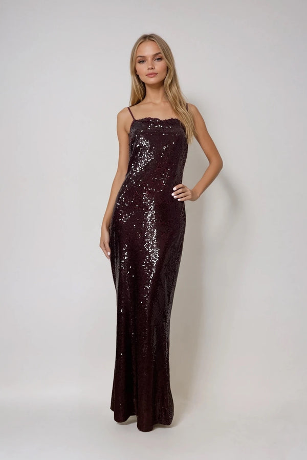 SARA BERRY SEQUIN EMBELLISHED MAXI SLIP CAMI DRESS